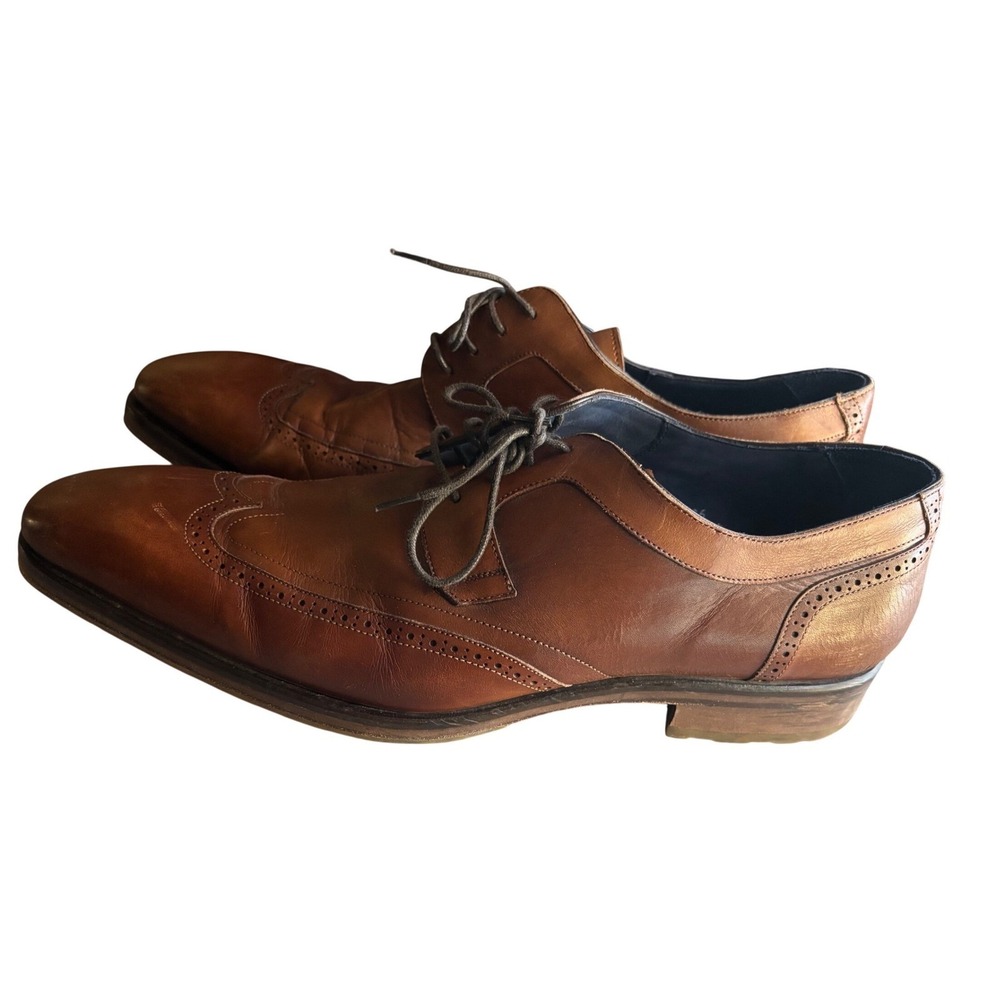 Mezlan Mens 12 Cognac Leather Wingtip Derby Shoes Brogue Lug Sole Spain Business